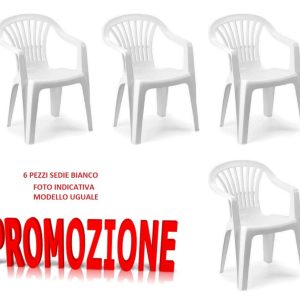 6 SEDIE IN PLASTICA GIARDINO CON BRACCIOLI – COLORE BIANCO